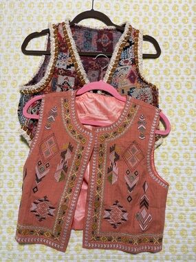 Lot of 2 New Boho Vest Both Size Small Never Worn Coral and Tapestry